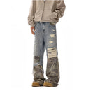 American high street cleanfit denim patchwork camouflage pants new style washed with holes worn out with a slight pull tab and trendy floor length pants image 3