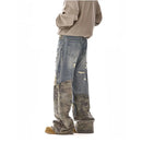 American high street cleanfit denim patchwork camouflage pants new style washed with holes worn out with a slight pull tab and trendy floor length pants image 4