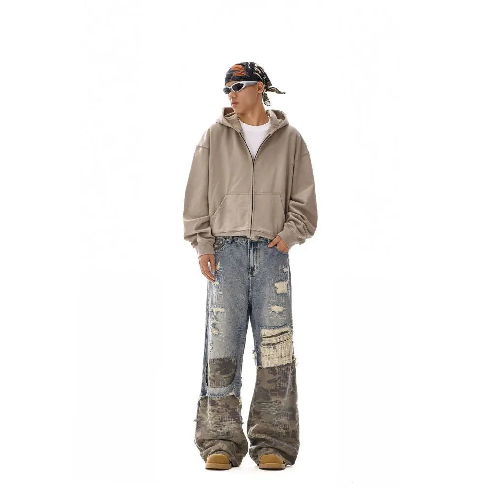 STREET PATCHWORK CAMOUFLAGE DENIM PANTS