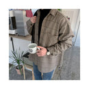 MRCYC winter thick woolen plaid shirt men s casual loose Korean woolen long sleeved shirt warm jacket image 3