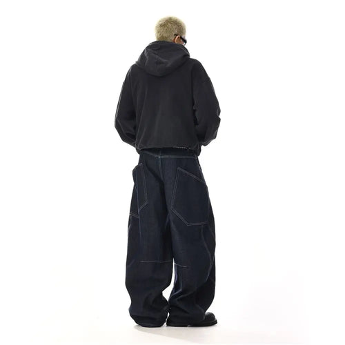 American retro silhouette curved knife jeans men s and women s trendy brand versatile straight tube high end feeling wide leg loose casual pants image 4