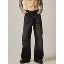 ISIETS American retro black loose straight denim jeans men s water washing cats vintage micro long pants image 1
