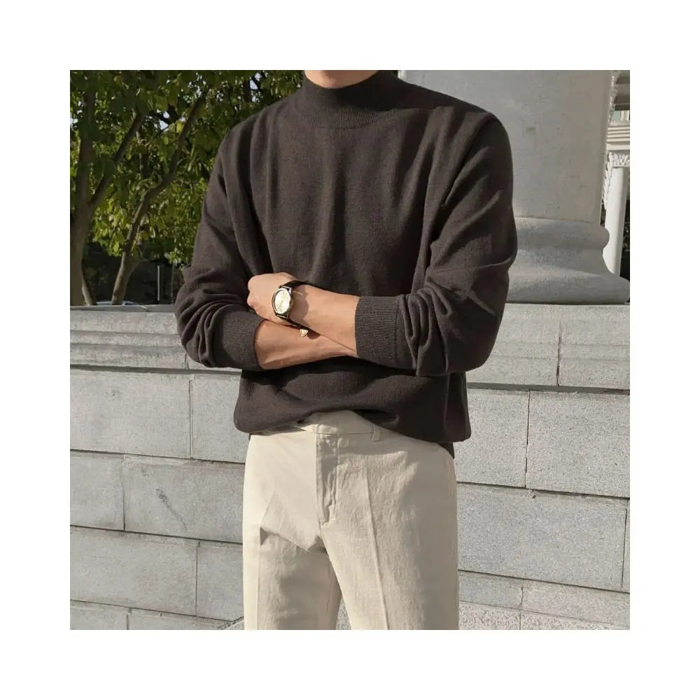 MRCYC semi high neck sweater for men in autumn and winter loose Korean style trend thick black mid neck knitted base sweater and thread jacket image 4