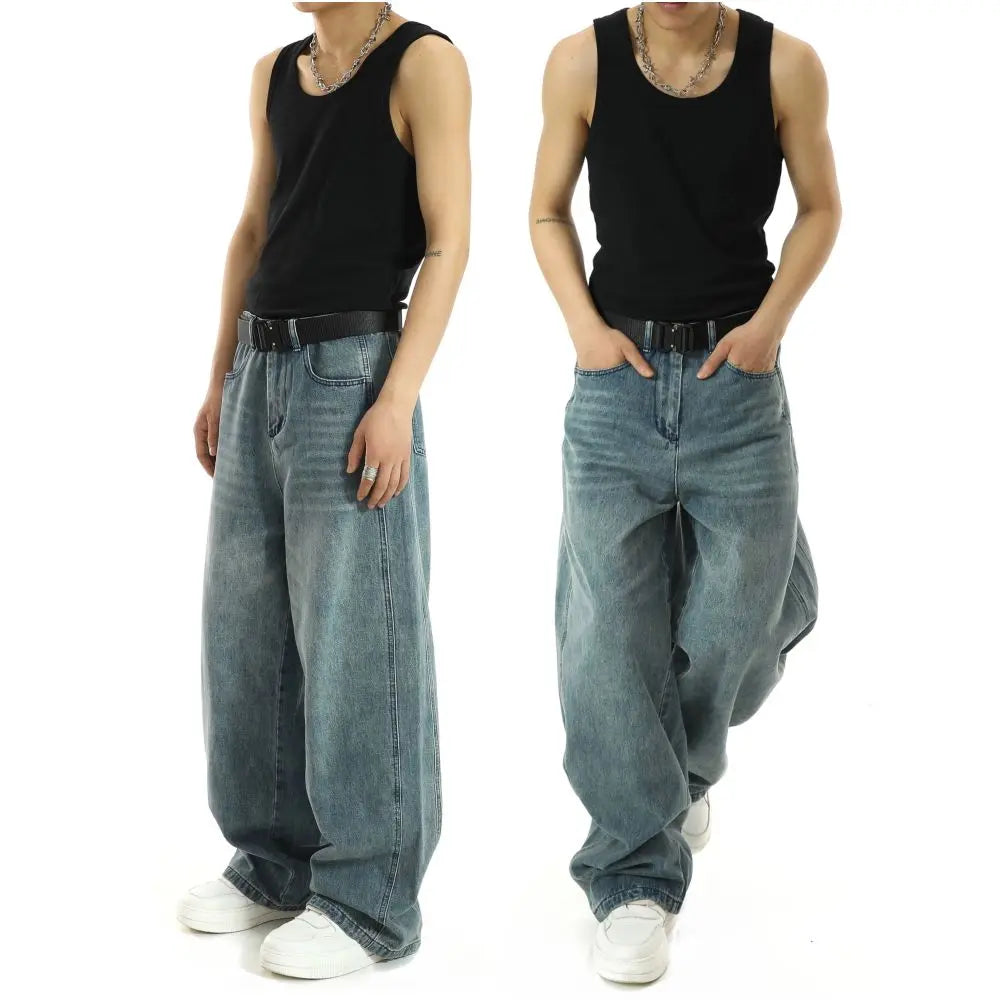 Vintage versatile wide leg jeans for men and women spring and summer new styles loose floor length pants American casual washed straight leg pants image 0