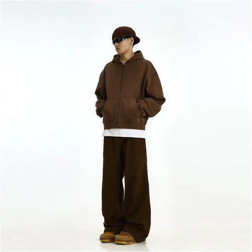 Spring and Autumn Cleanfit Grey Hoodie Men s and Women s American Retro Casual Boxy Short Loose Coat Hoodie image 3