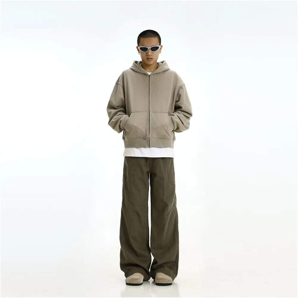 Spring and Autumn Cleanfit Grey Hoodie Men s and Women s American Retro Casual Boxy Short Loose Coat Hoodie image 4
