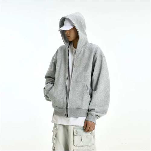 Spring and Autumn Cleanfit Grey Hoodie Men s and Women s American Retro Casual Boxy Short Loose Coat Hoodie image 0