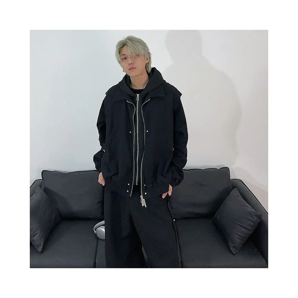 76STREET American retro cleanfit fake two piece deconstructive design hooded jacket jacket men s workwear jacket image 4