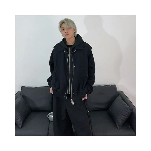 76STREET American retro cleanfit fake two piece deconstructive design hooded jacket jacket men s workwear jacket image 4