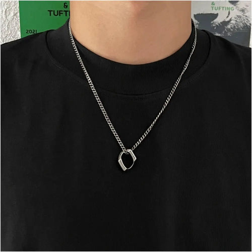 SAZ antique silver necklace for men s fashion niche high street retro titanium steel original design hanging decoration Japanese minimalist accessories image 1