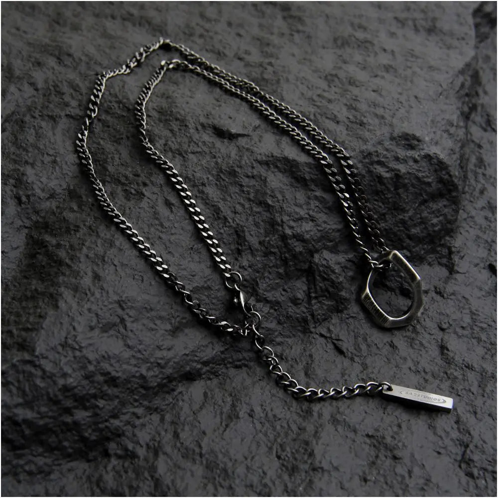 SAZ antique silver necklace for men s fashion niche high street retro titanium steel original design hanging decoration Japanese minimalist accessories image 4