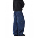 American retro design curved knife baggy workwear jeans for men and women loose hip hop wide leg embroidered floor pants image 3