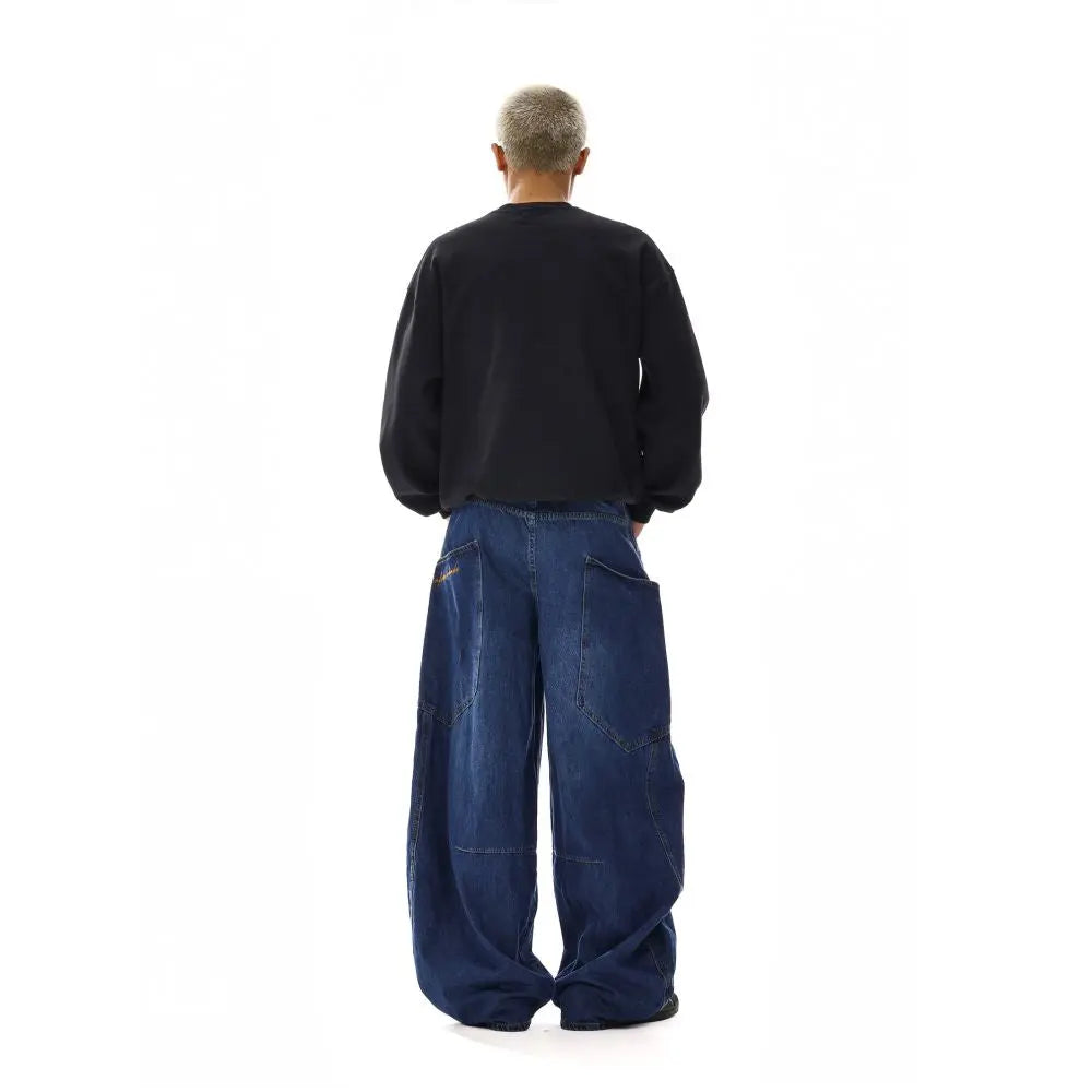 American retro design curved knife baggy workwear jeans for men and women loose hip hop wide leg embroidered floor pants image 4