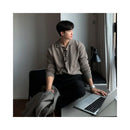 Korean style men s loose fitting solid color collared knit polo shirt for autumn winter 2024 image 2