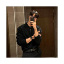 Korean style men s loose fitting solid color collared knit polo shirt for autumn winter 2024 image 4