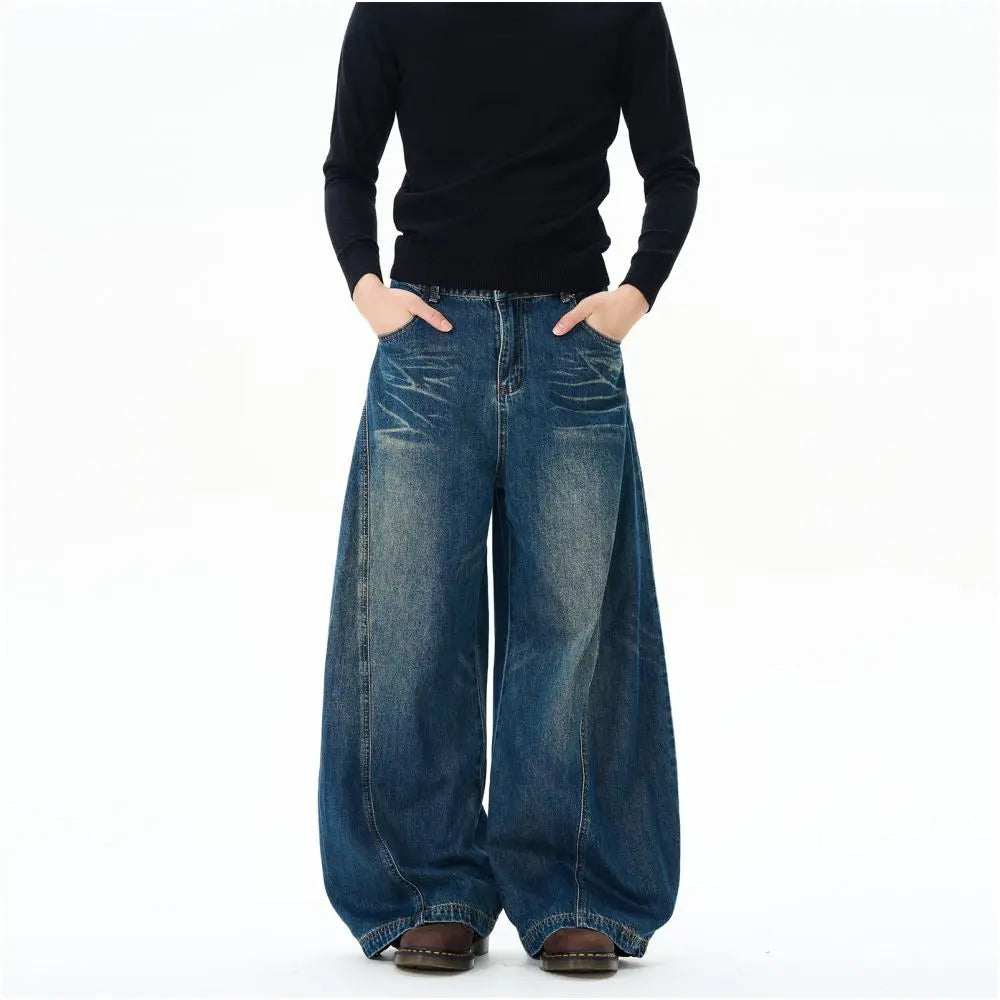 Oulang s store American high street lazy and relaxed pants men s hooligans handsome and high end curved knife pants couple jeans trendy image 2