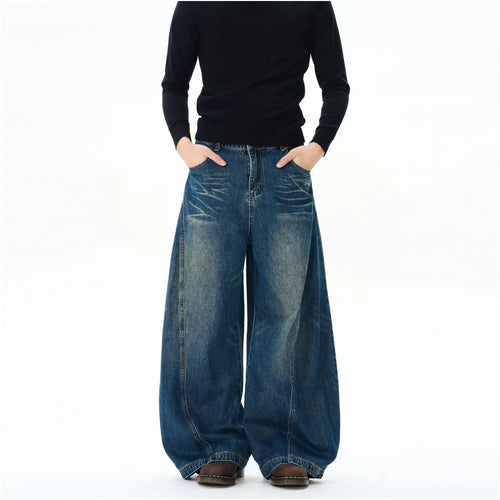Oulang s store American high street lazy and relaxed pants men s hooligans handsome and high end curved knife pants couple jeans trendy image 2