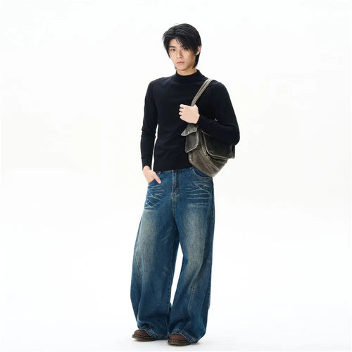 Oulang s store American high street lazy and relaxed pants men s hooligans handsome and high end curved knife pants couple jeans trendy image 3