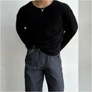 U shaped round neck waffle knit long sleeved T shirt for men s spring and autumn heavyweight sun protection T shirt high end and lazy base shirt image 2