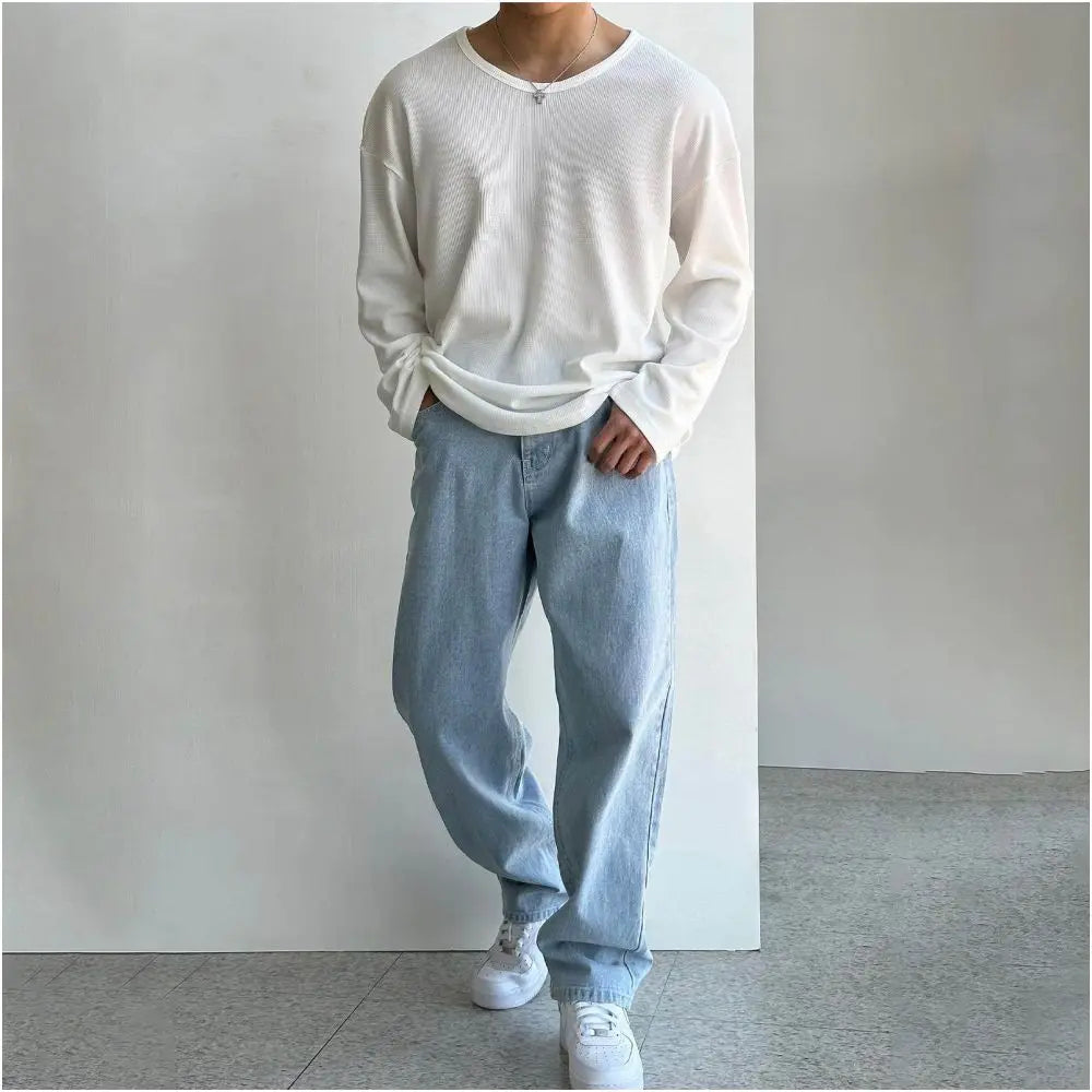 U-NECK WAFFLE KNIT LONG SLEEVE TEE