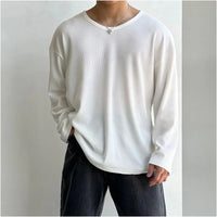 U-NECK WAFFLE KNIT LONG SLEEVE TEE