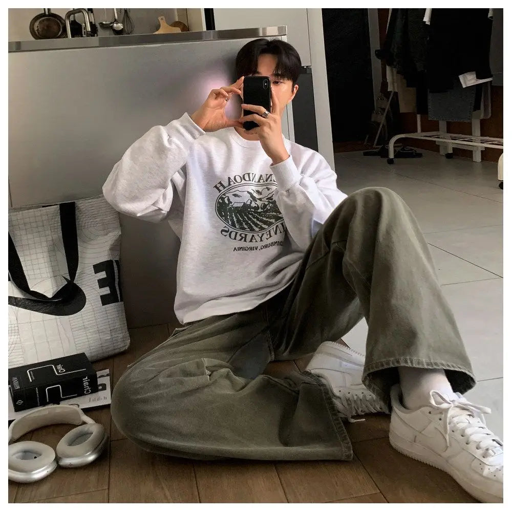 MRCYC retro workwear jeans men s spring loose casual pants Korean trend cool straight leg floor pants image 2