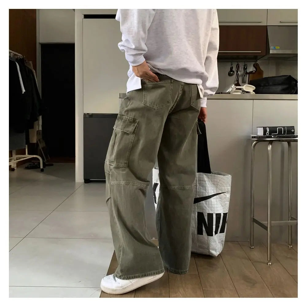 MRCYC retro workwear jeans men s spring loose casual pants Korean trend cool straight leg floor pants image 4
