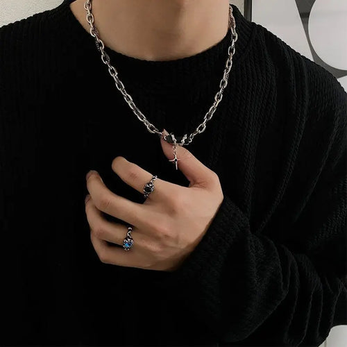 Carmen Black Gemstone Multi layer Necklace for Boys Trendy Hip Hop Ins High Street Niche Cold Style High End Clavicle Chain for Girls image 0