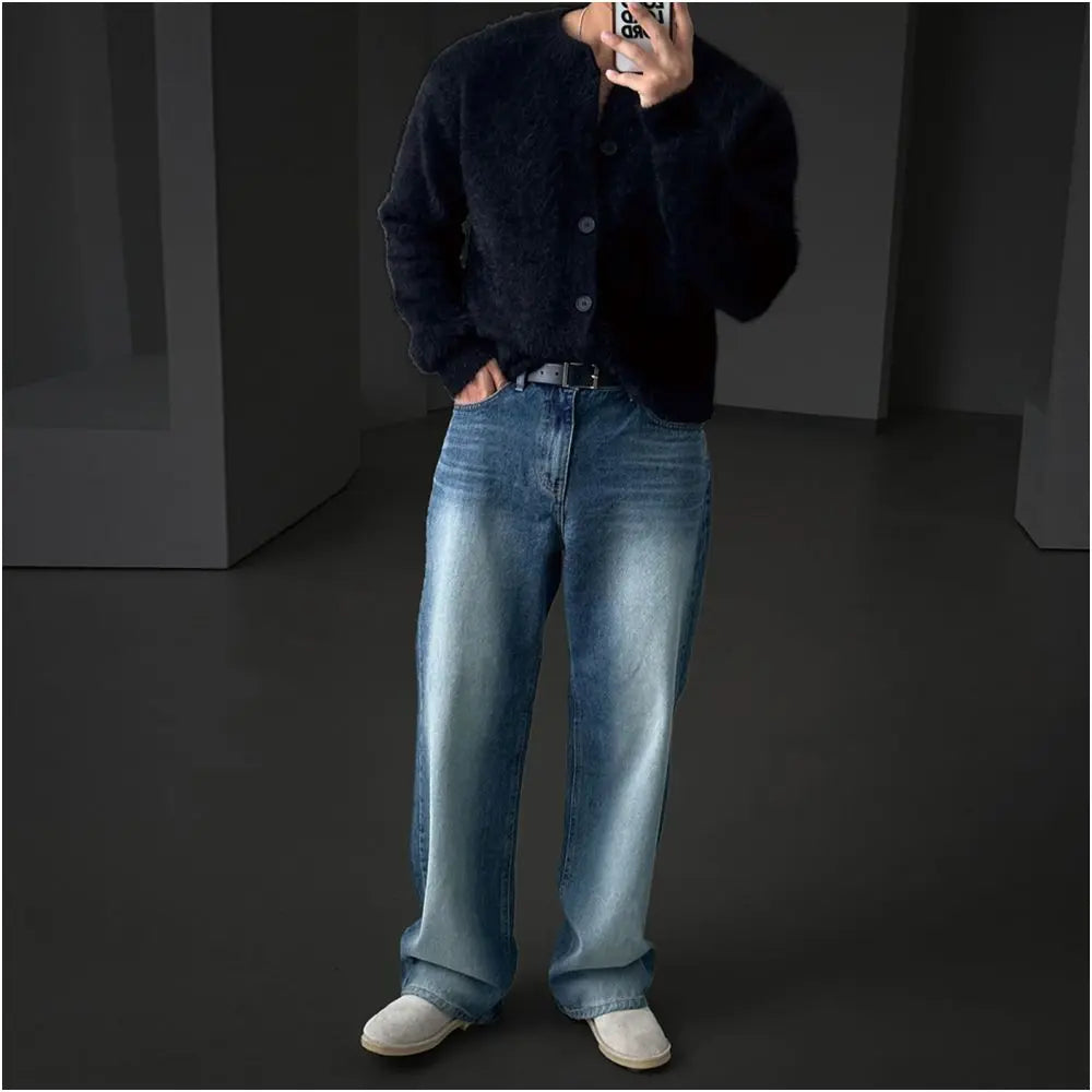 Men s white round neck knitted cardigan new autumn style Korean style soft and cozy comfortable and warm loose sweater coat image 5