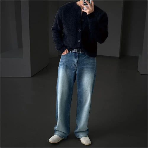 Men s white round neck knitted cardigan new autumn style Korean style soft and cozy comfortable and warm loose sweater coat image 5
