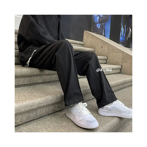 Men s pants Korean style trendy wide leg hanging feeling floor length pants autumn loose straight leg sweatpants with plush warm men s pants image 2