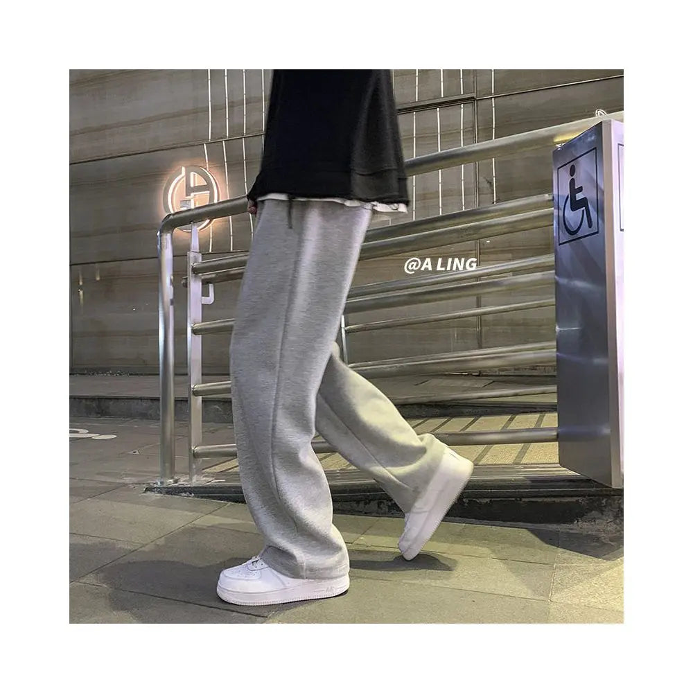 Men s pants Korean style trendy wide leg hanging feeling floor length pants autumn loose straight leg sweatpants with plush warm men s pants image 4
