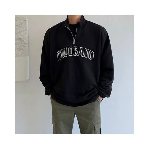 RETRO HALF HIGH NECK EMBROIDERED HOODIE Mrcyc