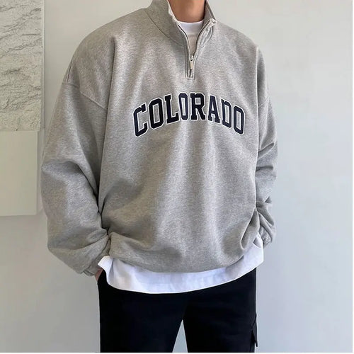 RETRO HALF HIGH NECK EMBROIDERED HOODIE Mrcyc