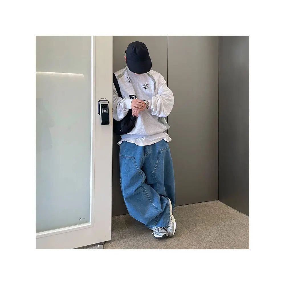 MRCYC Japanese retro wide leg pants for men in spring loose and slimming jeans Korean trend straight leg long pants image 2