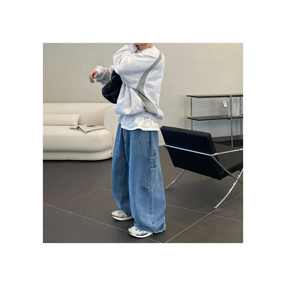 MRCYC Japanese retro wide leg pants for men in spring loose and slimming jeans Korean trend straight leg long pants image 3
