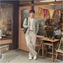 Apricot straight leg American double pinch pleated Western pants with no perm and casual design Korean style spring men s style image 5