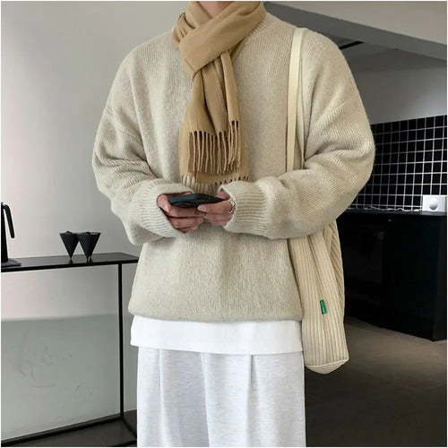MRCYC mohair lazy knitted sweater men s winter thick base sweater Korean loose sweater soft sticky jacket image 2