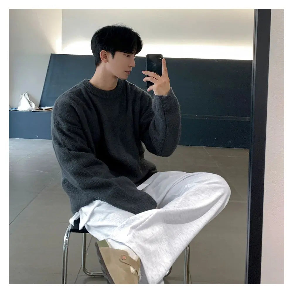 MRCYC mohair lazy knitted sweater men s winter thick base sweater Korean loose sweater soft sticky jacket image 3