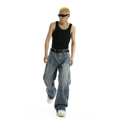 American retro spring and summer new style micro flared jeans for men with a slim and straight silhouette high waisted and loose casual pants trendy image 3
