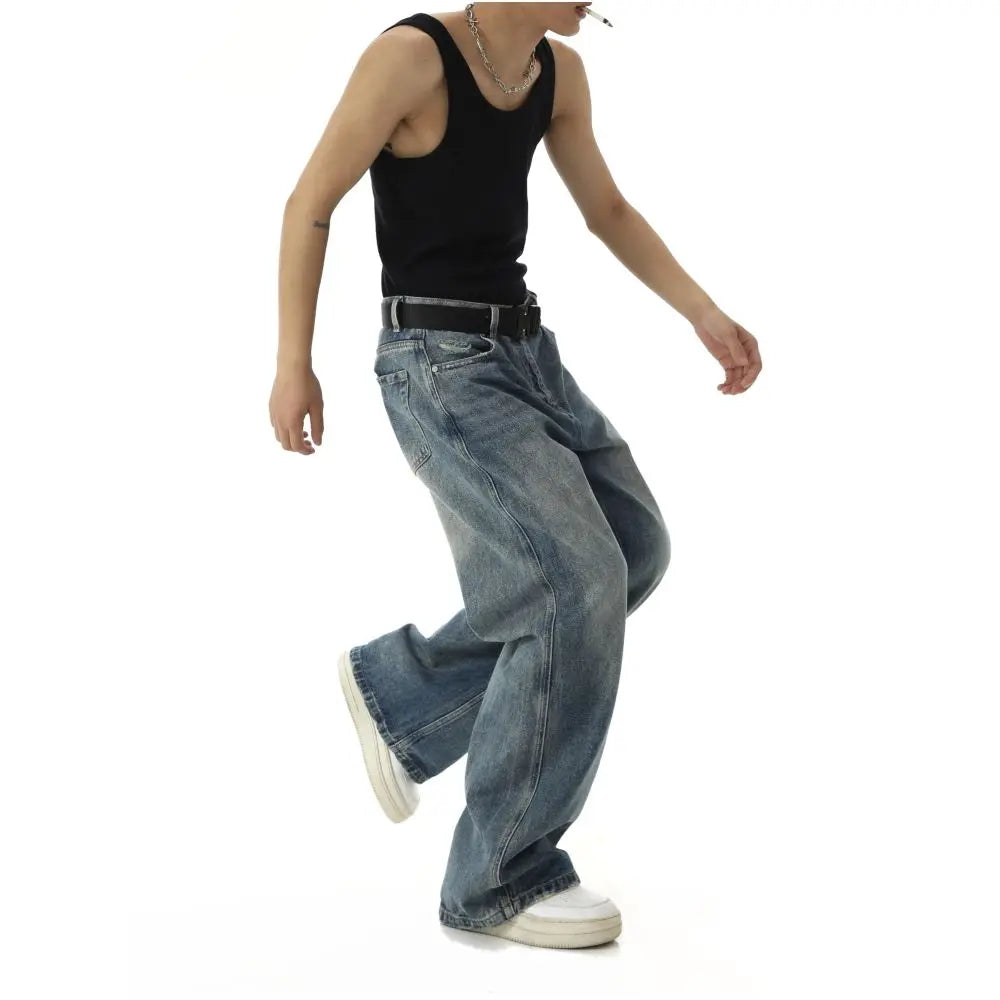 American retro spring and summer new style micro flared jeans for men with a slim and straight silhouette high waisted and loose casual pants trendy image 4