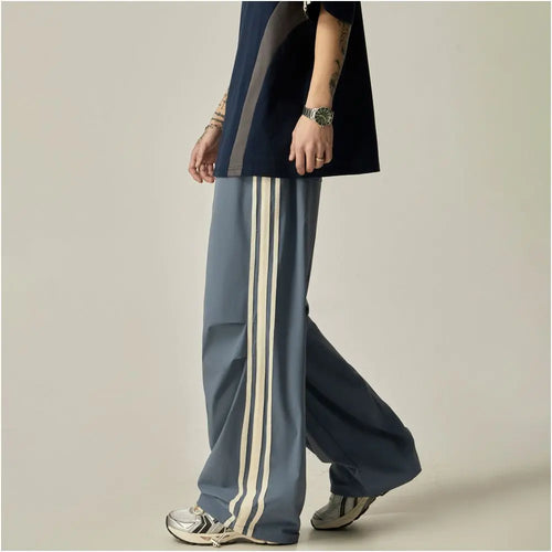 ISIETS American retro drape lazy style striped quick drying pants men s summer paratrooper pants loose wide leg casual pants image 4