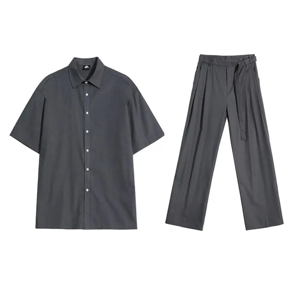 MRCYC old money style fashionable suit men s summer loose short sleeved shirt Korean trend straight leg floor length trousers image 5
