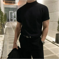 SEMI HIGH NECK KNITTED SHORT SLEEVE TEE