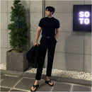 MRCYC Korean style semi high neck knitted T shirt for men solid color versatile slim fit short sleeved summer high end vintage style T shirt image 3