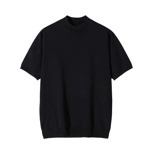 MRCYC Korean style semi high neck knitted T shirt for men solid color versatile slim fit short sleeved summer high end vintage style T shirt image 5