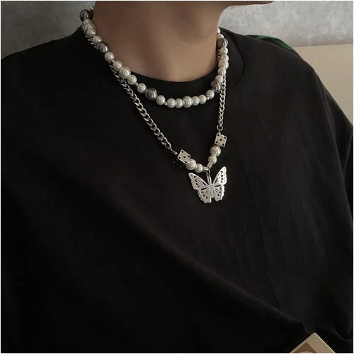 Carmen Asap Rocky Same Style Splicing Pearl Necklace Men s and Women s Versatile Personalized Hip Hop Clavicle Chain Trendy Neck Chain image 1