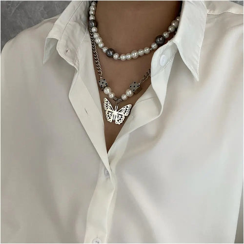 Carmen Asap Rocky Same Style Splicing Pearl Necklace Men s and Women s Versatile Personalized Hip Hop Clavicle Chain Trendy Neck Chain image 3