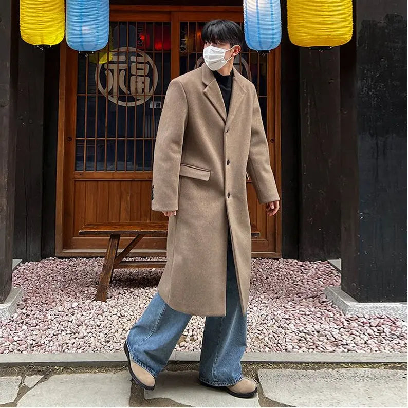 MRCYC medium to long woolen coat for men in winter Korean loose and thick woolen woolen coat British windbreaker jacket image 2