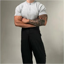 Black Henry collar slim fit knitted short sleeved men s 2025 new Korean version light mature style half zipper slim fit T shirt image 5